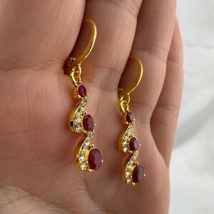Elegant Gold and Red Dangle Earrings